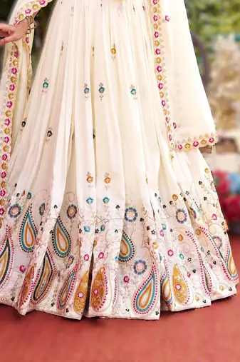 WHITE New Launch Wedding Collection Lehenga Choli Set | Pure Vichitra Fabric | Heavy Embroidery Work