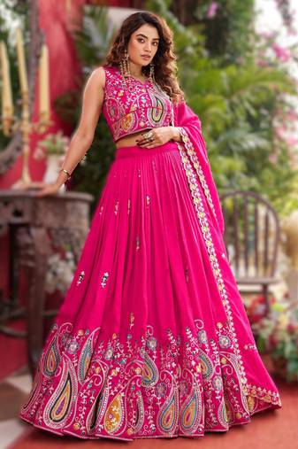 PINK New Launch Wedding Collection Lehenga Choli Set | Pure Vichitra Fabric | Heavy Embroidery Work