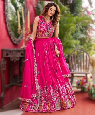 PINK New Launch Wedding Collection Lehenga Choli Set | Pure Vichitra Fabric | Heavy Embroidery Work 2