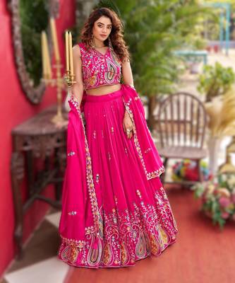 PINK New Launch Wedding Collection Lehenga Choli Set | Pure Vichitra Fabric | Heavy Embroidery Work 4