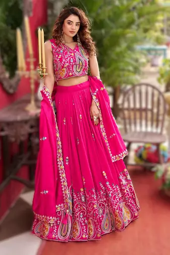 PINK New Launch Wedding Collection Lehenga Choli Set | Pure Vichitra Fabric | Heavy Embroidery Work