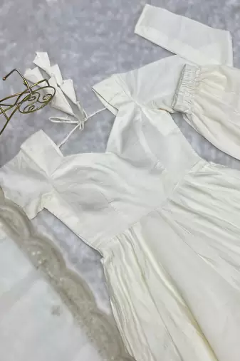 white roman silk chanderi fully flared anarkali gown set with dupatta & pant 