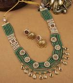 Handmade kundan pearl long bandhai necklace set