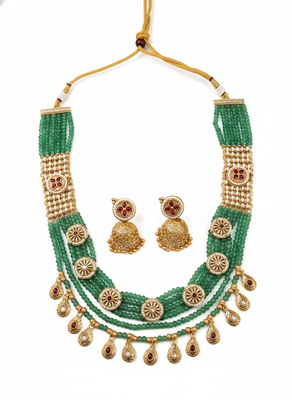 Handmade kundan pearl long bandhai necklace set 2