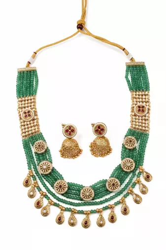 Handmade kundan pearl long bandhai necklace set