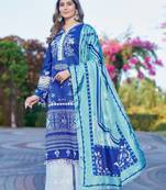blue printed suit set | cotton satin top, chikankari cambric bottom & dola silk dupatta