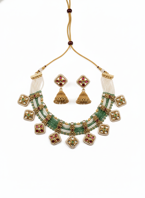 Royal kundan bandhai beads necklace set 2