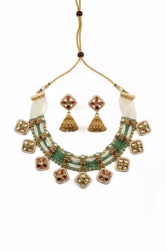 Royal kundan bandhai beads necklace set