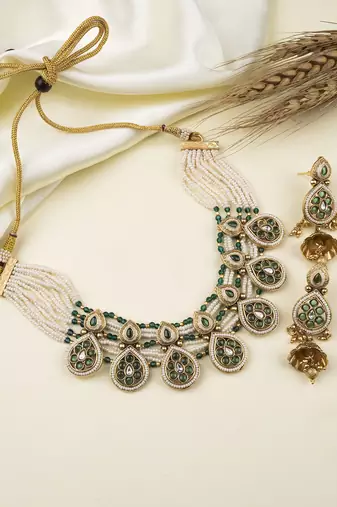 Traditional polki beads multistrand necklace set