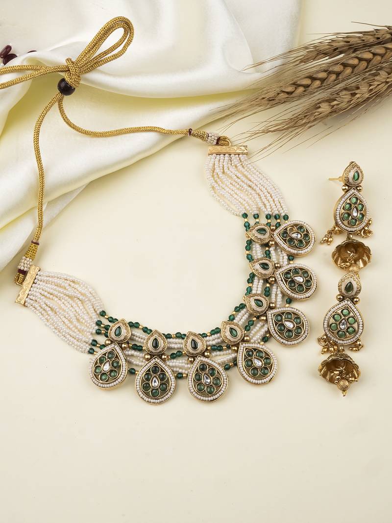 Traditional polki beads multistrand necklace set
