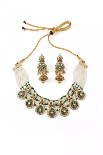 Traditional polki beads multistrand necklace set