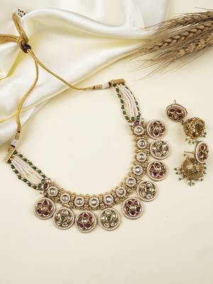 Handcrafted kundan beads bandhai necklace set 1