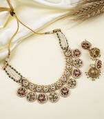 Handcrafted kundan beads bandhai necklace set