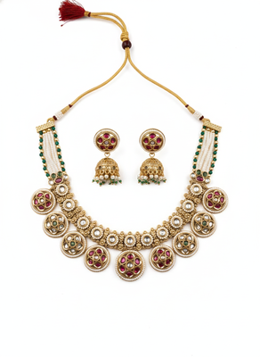 Handcrafted kundan beads bandhai necklace set 2