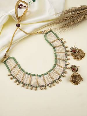 Elegant white beads bandhai choker necklace set 1