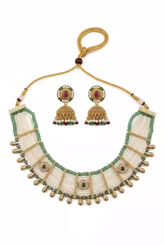 Elegant white beads bandhai choker necklace set