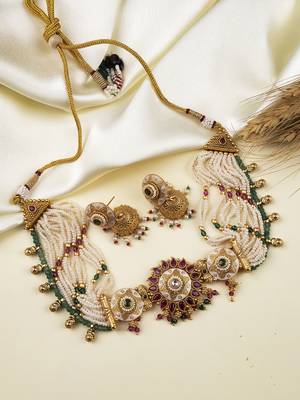 Kundan studded meenakari rajwadi bandhai pearl necklace set 1