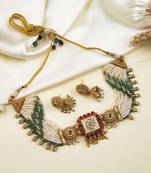 Handcrafted kundan meenakari bandhai chowker set