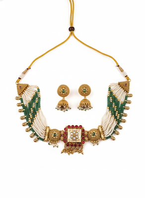 Handcrafted kundan meenakari bandhai chowker set 3