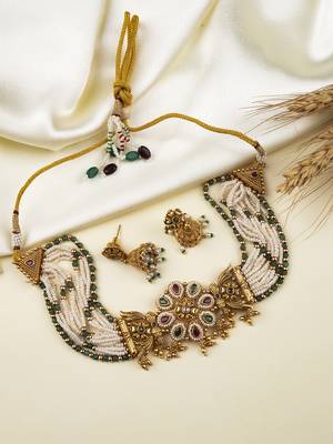 Designer kundan meenakari pearl bandhai choker set  1