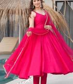 Pure romansilk chanderi fabric fully flare anarkali with pant dupatta set ready to wear