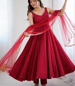 Pure romansilk chanderi fabric fully flare anarkali with pant dupatta set ready to wear