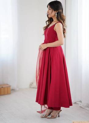 Pure romansilk chanderi fabric fully flare anarkali with pant dupatta set ready to wear 3