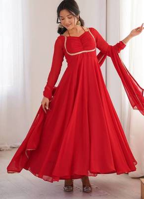Red colour heavy pure fox bloming georgette 7 mtr plus flare gown pant with dupatta 1