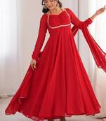 Red colour heavy pure fox bloming georgette 7 mtr plus flare gown pant with dupatta