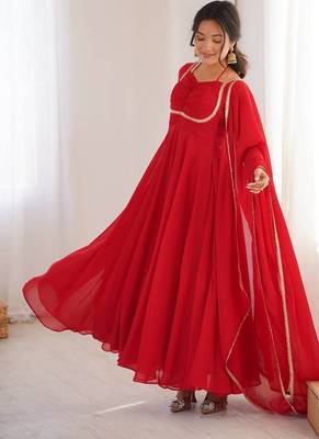 Red colour heavy pure fox bloming georgette 7 mtr plus flare gown pant with dupatta 2