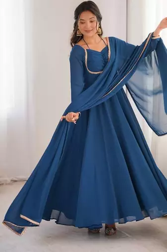 Rama colour heavy pure fox bloming georgette 7 mtr plus flare gown pant with dupatta