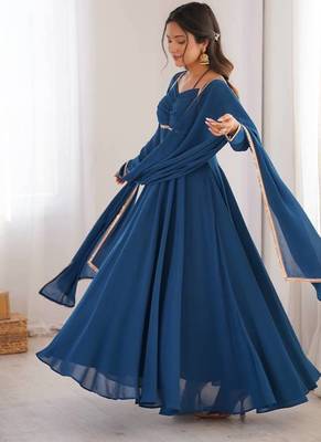 Rama colour heavy pure fox bloming georgette 7 mtr plus flare gown pant with dupatta 4
