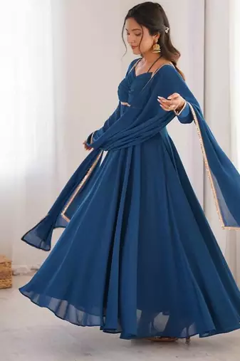 Rama colour heavy pure fox bloming georgette 7 mtr plus flare gown pant with dupatta