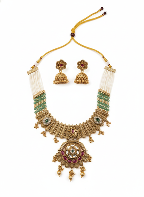 Traditional kundan pearl bandhai necklace set  3