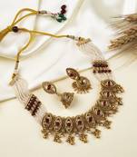 Rajwadi plated pearl bandhai necklace set 