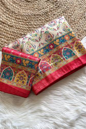 Off White Color Jaqurad Weaving Dola Silk Saree