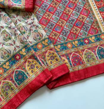 Off White Color Jaqurad Weaving Dola Silk Saree 2