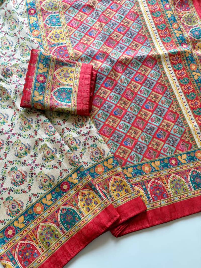 Off White Color Jaqurad Weaving Dola Silk Saree