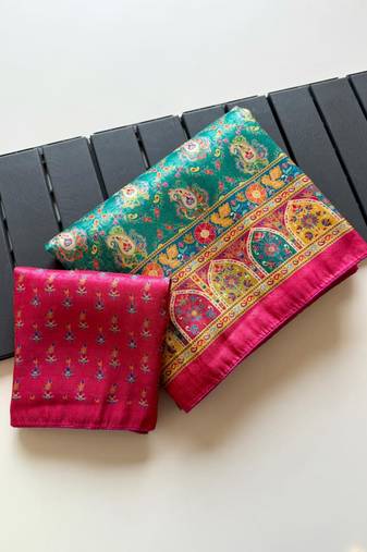 Emerald Color Jaqurad Weaving Dola Silk Blend Saree