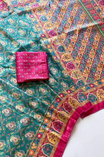 Emerald Color Jaqurad Weaving Dola Silk Blend Saree