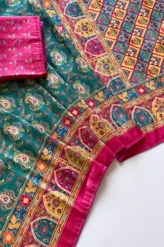 Emerald Color Jaqurad Weaving Dola Silk Blend Saree