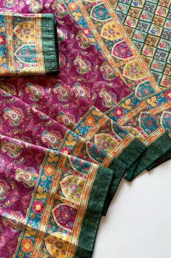 Plum Color Jaqurad Weaving Dola Silk Blend Saree