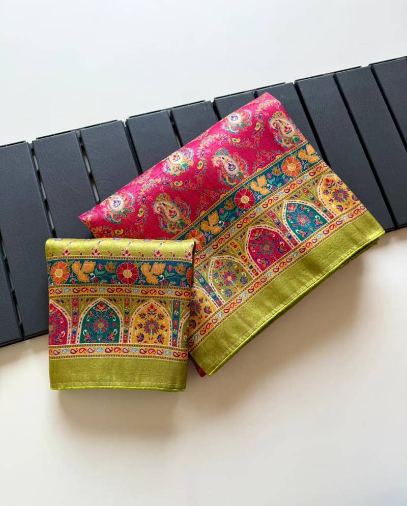 Rani Pink Color Jaqurad Weaving Dola Silk Blend Saree