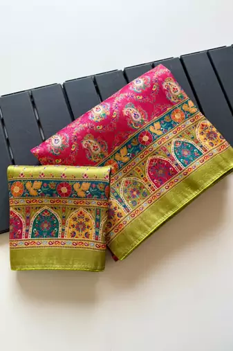 Rani Pink Color Jaqurad Weaving Dola Silk Blend Saree