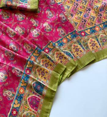 Rani Pink Color Jaqurad Weaving Dola Silk Blend Saree 2