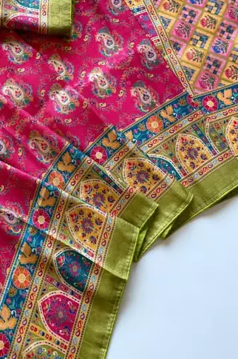 Rani Pink Color Jaqurad Weaving Dola Silk Blend Saree