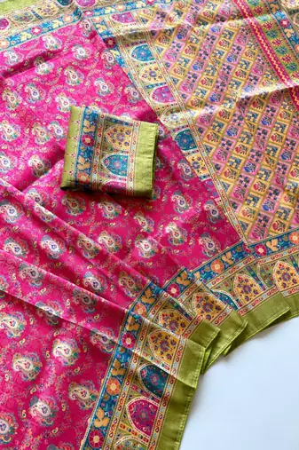 Rani Pink Color Jaqurad Weaving Dola Silk Blend Saree