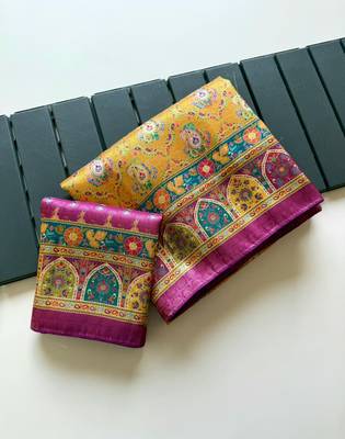 Yellow Color Jaqurad Weaving Dola Silk Blend Saree 1