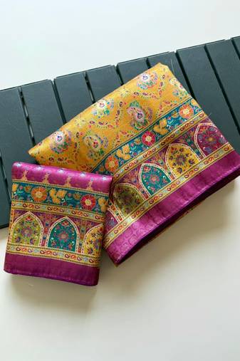 Yellow Color Jaqurad Weaving Dola Silk Blend Saree