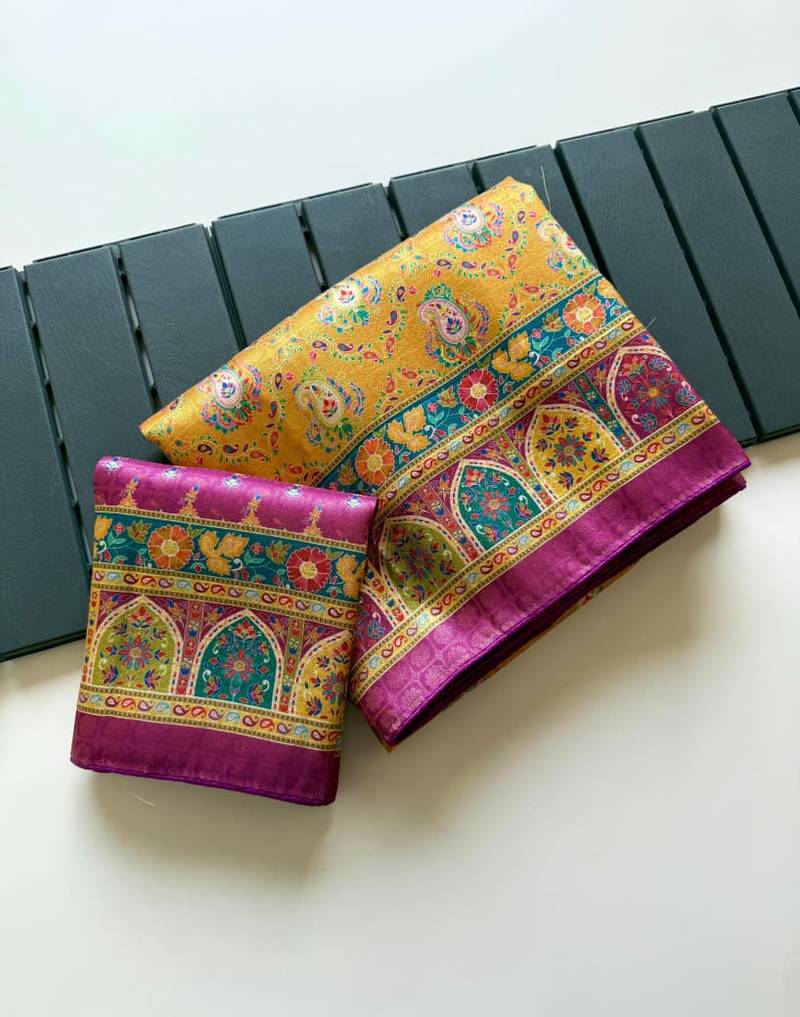 Yellow Color Jaqurad Weaving Dola Silk Blend Saree